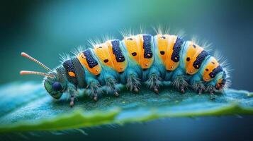 A caterpillar with orange and black stripes on its back photo