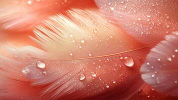 A close up of a pink feather with water droplets photo