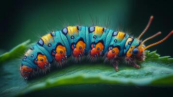 A colorful cater cater on a leaf photo