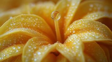 A close up of a yellow flower with water droplets photo