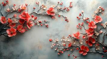 A painting of flowers on a wall photo