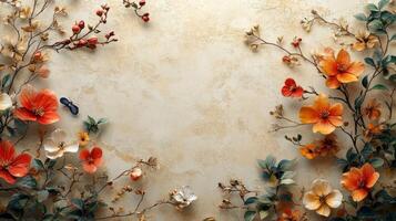 Flowers on a wall with a frame photo