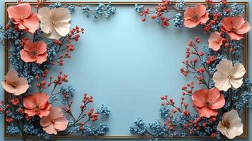 A frame with flowers on a blue background photo