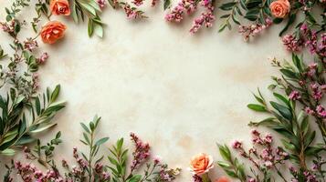 Flowers and leaves on a beige background photo