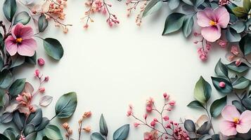 Flowers and leaves on a white background photo