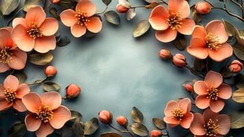 Flowers on a blue background with a copy space photo