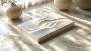 A white box sitting on a marble counter photo