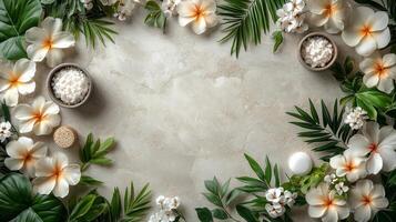 Spa flowers and leaves on a white background photo