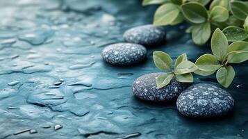 Stones and leaves on a wet surface photo