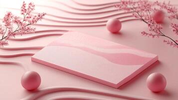 A pink card with a cherry blossom on it photo