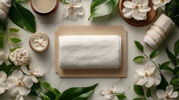 Spa products on a marble background photo
