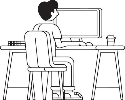sitting on a computer table line art illustration vector