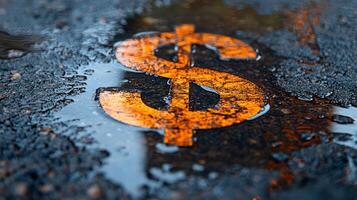 A dollar sign painted on the ground in the rain photo