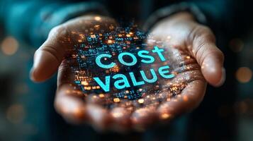 Cost value concept in hands photo