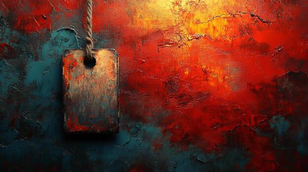 An abstract painting of a rope hanging from a wall photo