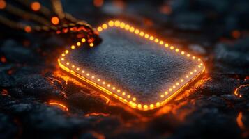 A glowing dog tag on a black background photo