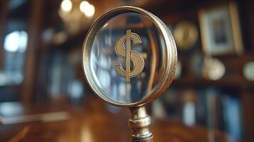 Magnifying glass with dollar sign photo