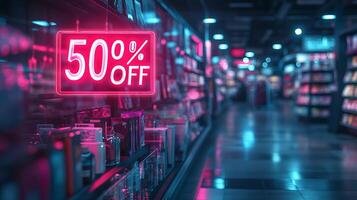 50 off sign in a store aisle photo