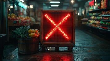 A red x sign in a supermarket aisle photo
