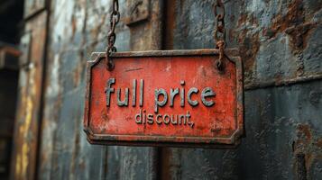 A red sign that says full price discount photo