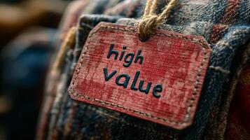 High value label on jeans photo