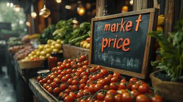 Market price sign in a market photo
