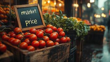 Market price in a fruit and vegetable market photo