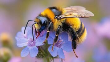 A bee is sitting on a flower photo