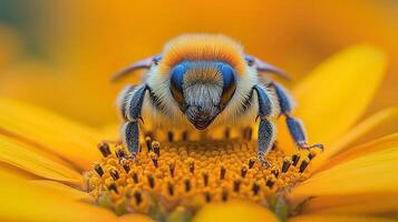 A bee is sitting on a yellow flower photo