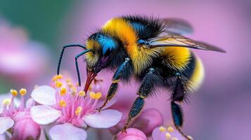 A bee on pink flowers photo