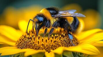 A bee on a yellow flower photo