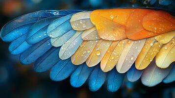A close up of a colorful bird wing photo