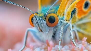 A close up of a butterfly with orange eyes photo