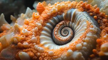 A close up of an orange and white spiral photo