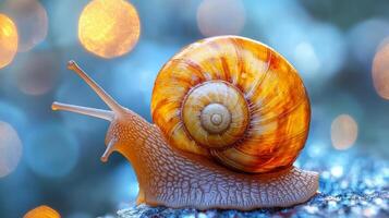 A snail is walking on a rock photo