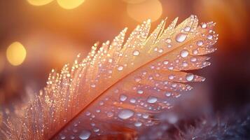 A feather with dew drops on it photo
