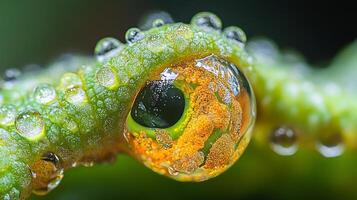 A close up of a green leaf with water droplets photo