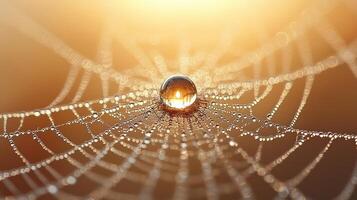 A spider web with dew drops on it photo