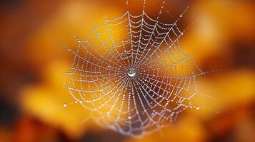 A spider web with dew drops on it photo