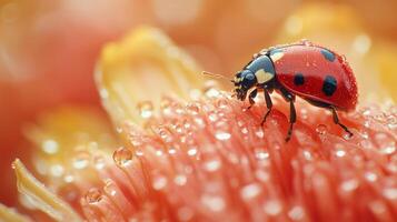 A ladybug is sitting on top of a flower photo