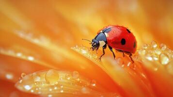 A ladybug is sitting on top of a flower photo