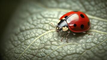 A ladybug is sitting on a leaf photo