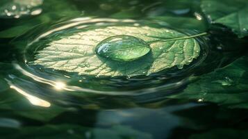 A green leaf with a drop of water on it photo