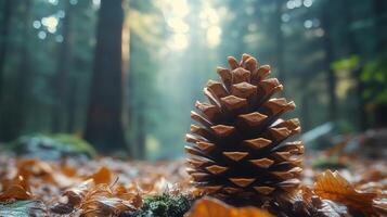 A pine cone in the forest photo