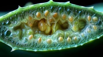A close up of the inside of a green plant photo
