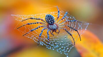 A spider with dew on its web photo