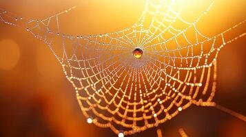 A spider web with water droplets on it photo