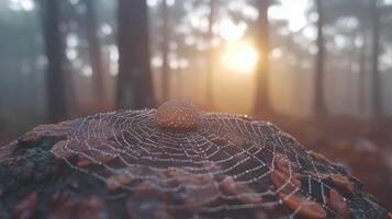 A spider web in the middle of a forest photo
