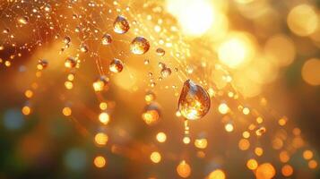 Water droplets on a spider web in the sunlight photo