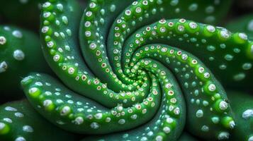A close up of a green plant with white dots photo
